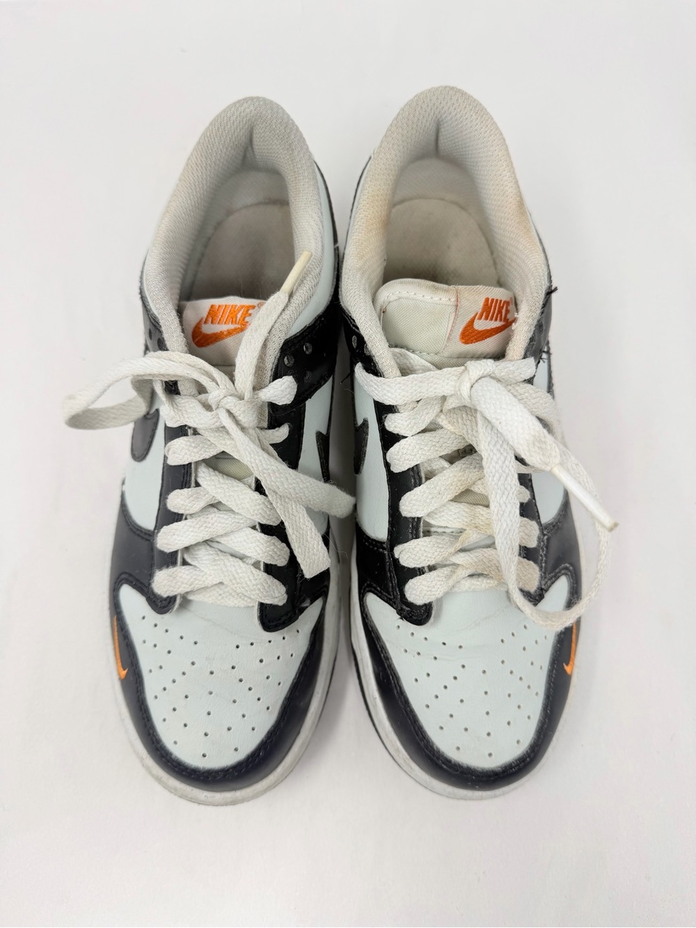 Size 4.5 Y Nike Dunk Low Black White Orange Swoosh Sneakers Y2K Skater - Picture 2 of 10